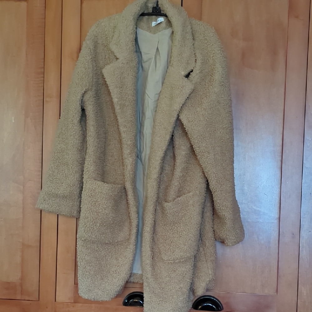 Miss Love Cozy Women's Tan Beige Teddy Jacket Medium